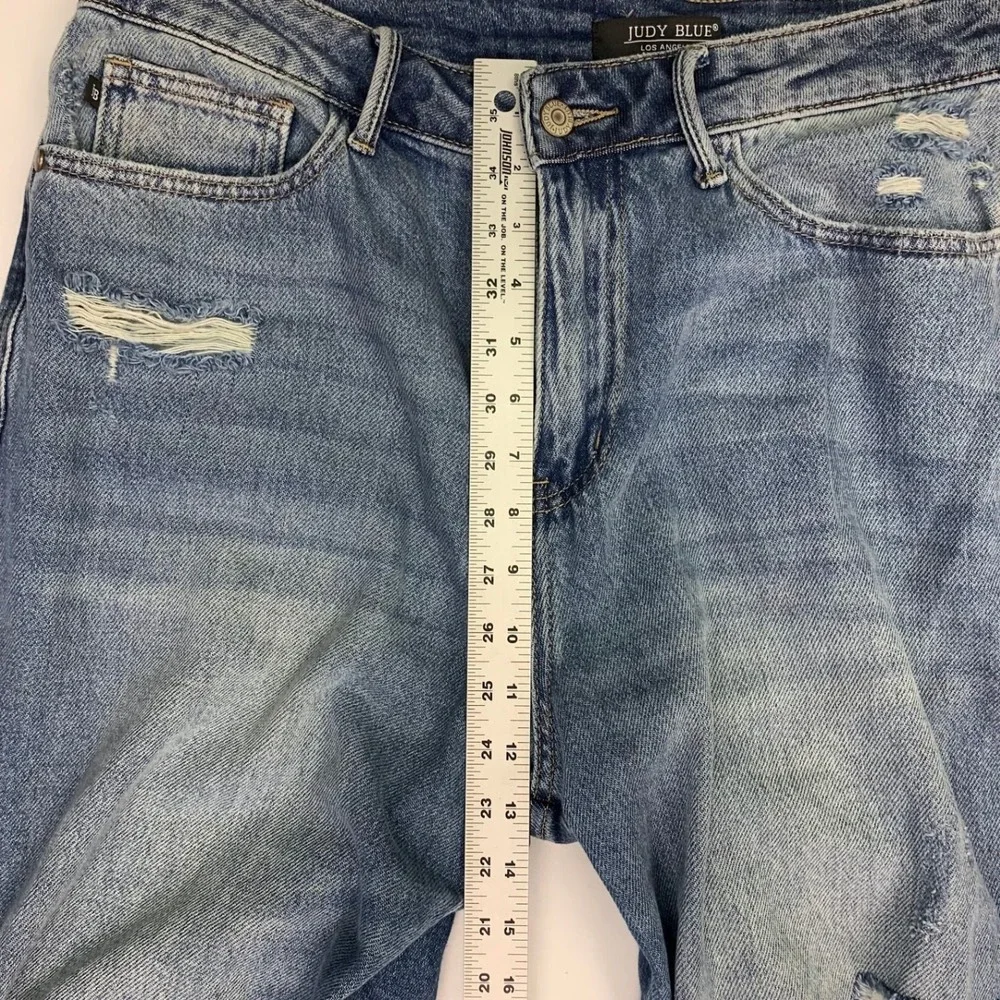 Judy Blue Womens Straight Distressed Jeans High Rise Straight Leg Raw Hem SZ 14W